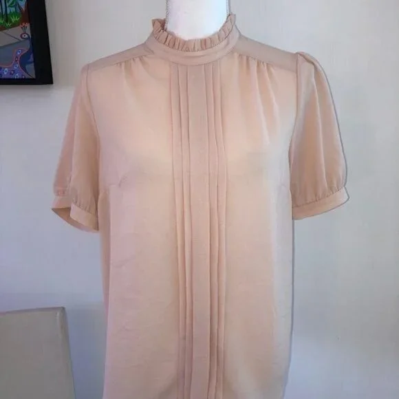 Monteau Top Size Large L Womens Short Sleeve High Neck Peach - Picture 5 of 9